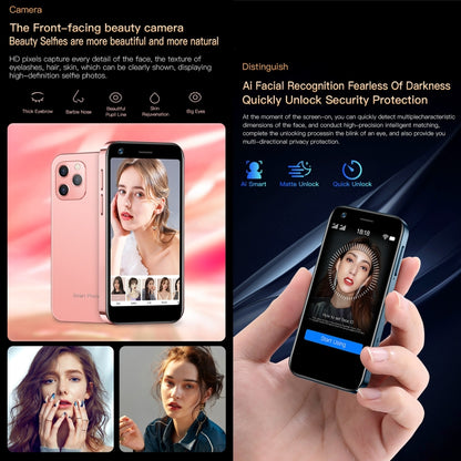 การจดจำใบหน้า, 3.0 นิ้ว Android 10.0 MTK6750 Octa Core, บลูทู ธ , WiFi, FM, OTG, เครือข่าย: 4G, สองซิม, รองรับ Google Play, 2GB+16GB