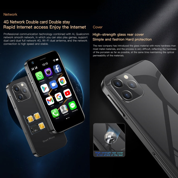 การจดจำใบหน้า, 3.0 นิ้ว Android 10.0 MTK6750 Octa Core, บลูทู ธ , WiFi, FM, OTG, เครือข่าย: 4G, สองซิม, รองรับ Google Play, 2GB+16GB