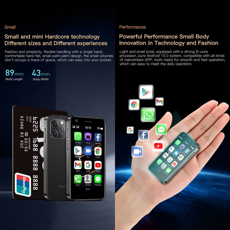 การจดจำใบหน้า, 3.0 นิ้ว Android 10.0 MTK6750 Octa Core, บลูทู ธ , WiFi, FM, OTG, เครือข่าย: 4G, สองซิม, รองรับ Google Play, 4GB+64GB