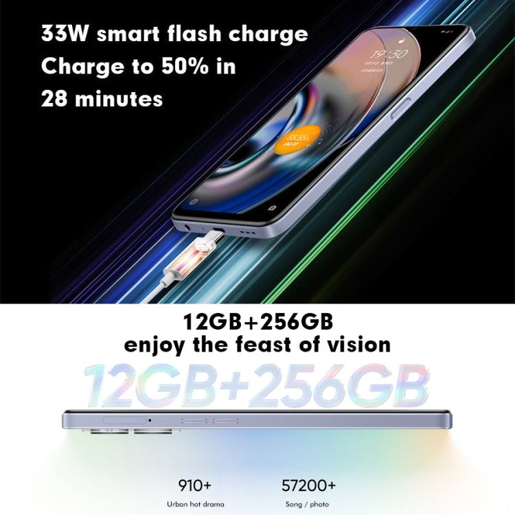 กล้องด้านหลังคู่, การระบุลายนิ้วมือด้านข้าง, แบตเตอรี่ 5000mAh, 6.58 นิ้ว Realme UI 3.0 / Android 12 MediaTek Dimensity 810 Octa Core สูงสุด 2.4GHz, เครือข่าย: 5G, รองรับ Google Play, 12GB+256GB