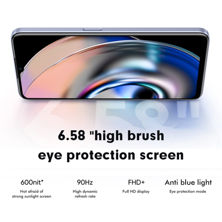 กล้องด้านหลังคู่, การระบุลายนิ้วมือด้านข้าง, แบตเตอรี่ 5000mAh, 6.58 นิ้ว Realme UI 3.0 / Android 12 MediaTek Dimensity 810 Octa Core สูงสุด 2.4GHz, เครือข่าย: 5G, รองรับ Google Play, 12GB+256GB