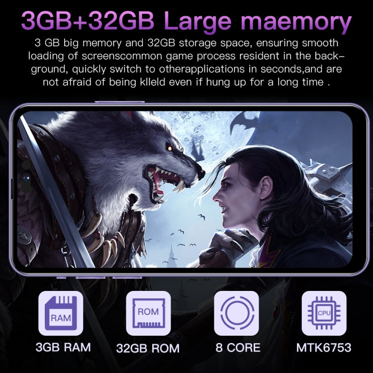 การระบุใบหน้า, Android 8.1 MTK6753 Octa Core, เครือข่าย: 4G, 3GB+32GB,Dynamic Island Screen