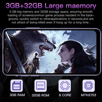 การระบุใบหน้า, Android 8.1 MTK6753 Octa Core, เครือข่าย: 4G, 3GB+32GB,Dynamic Island Screen