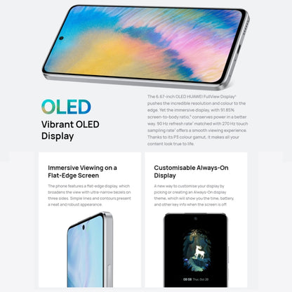 กล้องหลังสามเท่า + กล้องหน้าเดี่ยว, ระบุลายนิ้วมือด้านข้าง, HarmonyOS 2.0.1 ขนาด 6.67 นิ้ว Qualcomm Snapdragon 680 Octa Core, เครือข่าย: 4G, OTG, NFC, ไม่รองรับ Google Play, nova 10 SE 256GB