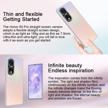 กล้องหลังสามตัว, ระบุลายนิ้วมือบนหน้าจอ, Magic UI 7.0 ขนาด 6.67 นิ้ว Qualcomm Snapdragon 8+ Gen1 Octa Core สูงสุด 3.0GHz, เครือข่าย: 5G, OTG, NFC, ไม่รองรับ Google Play, Honor 80 Pro Flat 5G, 12GB+256GB