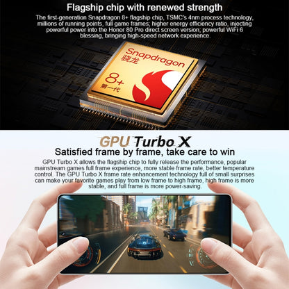 กล้องหลังสามตัว, ระบุลายนิ้วมือบนหน้าจอ, Magic UI 7.0 ขนาด 6.67 นิ้ว Qualcomm Snapdragon 8+ Gen1 Octa Core สูงสุด 3.0GHz, เครือข่าย: 5G, OTG, NFC, ไม่รองรับ Google Play, Honor 80 Pro Flat 5G, 12GB+256GB