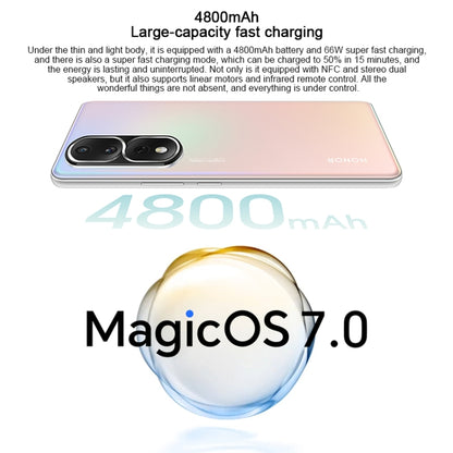 กล้องหลังสามตัว, ระบุลายนิ้วมือบนหน้าจอ, Magic UI 7.0 ขนาด 6.67 นิ้ว Qualcomm Snapdragon 8+ Gen1 Octa Core สูงสุด 3.0GHz, เครือข่าย: 5G, OTG, NFC, ไม่รองรับ Google Play, Honor 80 Pro Flat 5G, 12GB+256GB