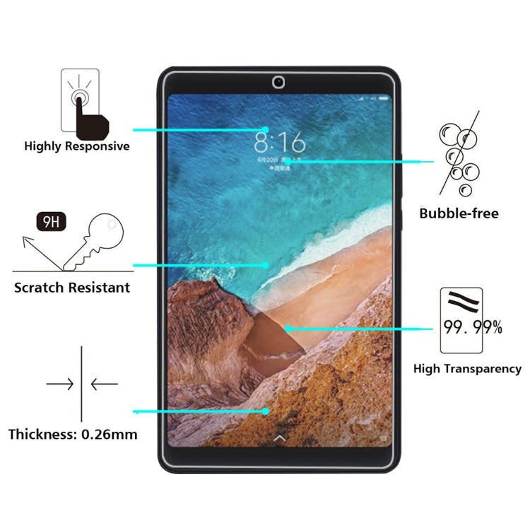 ฟิล์มกระจกนิรภัยป้องกันการระเบิดความแข็งพื้นผิว 0.26 มม. 9H สำหรับ Xiaomi Mi Pad 4, Xiaomi Mi Pad 4