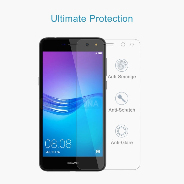 50 ชิ้นสำหรับ Huawei Y6 (2017) 0.26mm 9H ความแข็งพื้นผิว 2.5D กระจกนิรภัยป้องกันการระเบิดฟิล์มไม่เต็มหน้าจอไม่มีแพ็คเกจขายปลีก, For Y6 (2017)