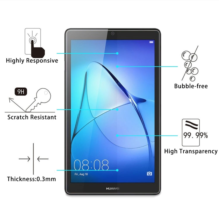 100 ชิ้นสำหรับหัวเว่ย MediaPad T3 7.0 นิ้ว 0.3 มิลลิเมตร 9H ความแข็งพื้นผิวเต็มหน้าจอกระจกกันรอยหน้าจอ, For MediaPad T3 7.0