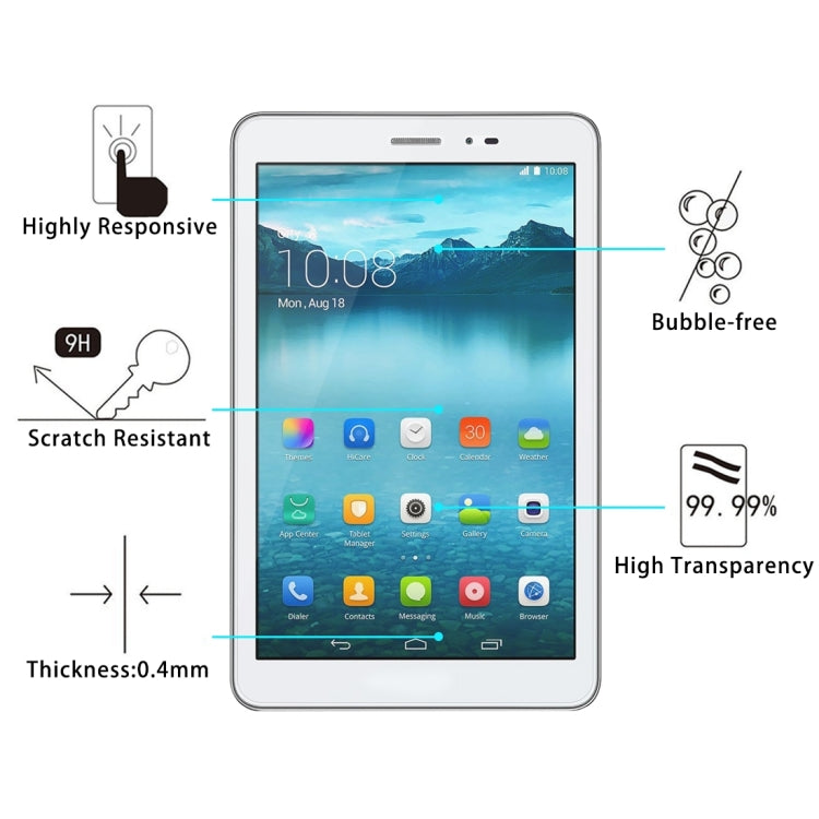 8 นิ้วสากล 0.4 มิลลิเมตร 9H ความแข็งพื้นผิวกระจกกันรอยหน้าจอ, 1 PCS 8 inch