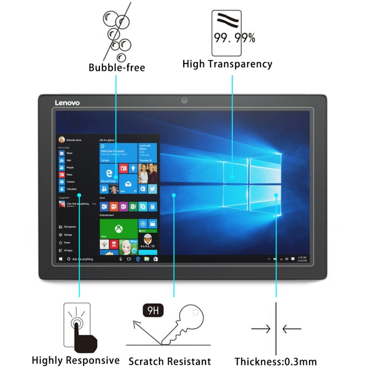 สำหรับ Lenovo Miix 5 0.3 มม. 9H ความแข็งพื้นผิวกระจกนิรภัยป้องกันหน้าจอ, For Miix 5