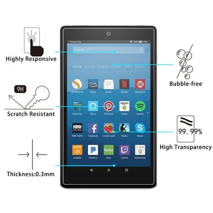 ฟิล์มกระจกนิรภัยแบบเต็มหน้าจอ 0.3 มม. 9H สำหรับ Amazon Kindle Fire HD 8 2016, For Fire HD 8 2016 (1pc)