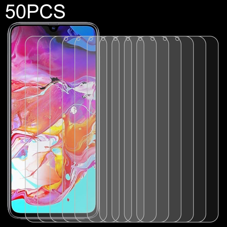 50 ชิ้น 0.26 มิลลิเมตร 9H 2.5D ฟิล์มกระจกนิรภัยสำหรับ Galaxy A70 ไม่มีแพ็คเกจขายปลีก, For Galaxy A70