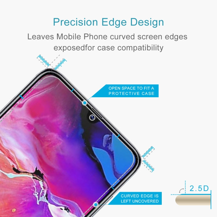 50 ชิ้น 0.26 มิลลิเมตร 9H 2.5D ฟิล์มกระจกนิรภัยสำหรับ Galaxy A70 ไม่มีแพ็คเกจขายปลีก, For Galaxy A70