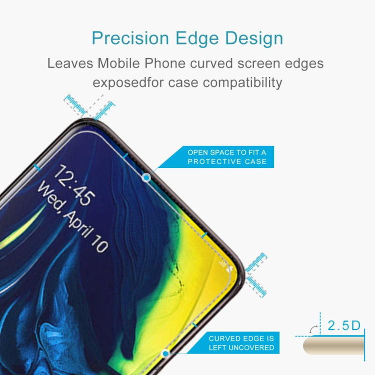 50 ชิ้น 0.26 มิลลิเมตร 9H 2.5D ฟิล์มกระจกนิรภัยสำหรับ Galaxy A80 / A90 ไม่มีแพ็คเกจขายปลีก, For Galaxy A80