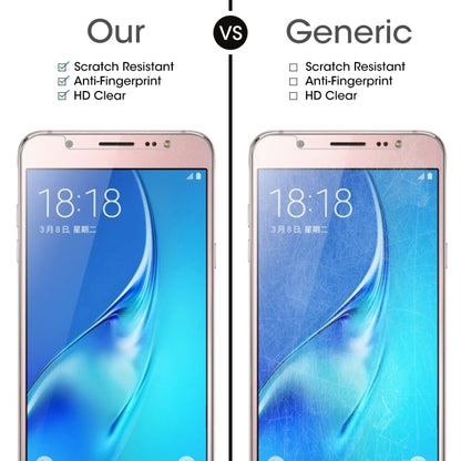 50 ชิ้นสำหรับ Galaxy J5 (2017) / J530 (เวอร์ชั่นอเมริกา) 0.3 มม. 9H ความแข็งพื้นผิว 2.5D กระจกนิรภัยป้องกันการระเบิดฟิล์มไม่เต็มหน้าจอไม่มีแพ็คเกจขายปลีก, For Galaxy J5 (2017) / J530 (US Version)(50 PCS)
