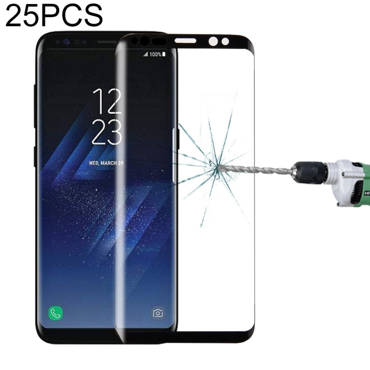 25 ชิ้นสำหรับ S8 / G950 0.26 มิลลิเมตร 9H ความแข็งพื้นผิวหน้าจอโค้ง 3 มิติแบบเต็มหน้าจอกระจกกันรอยหน้าจอ (สีดำ), For Galaxy S8 / G950