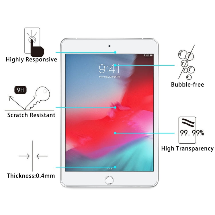 0.4mm 9H ความแข็งพื้นผิวฟิล์มกระจกนิรภัยป้องกันการระเบิดสำหรับ iPad mini / mini 2 Retina / mini 3, For iPad mini / mini 2 Retina / mini 3