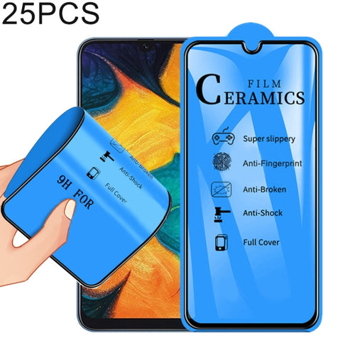 25 ชิ้น 2.5D เต็มกาวเต็มฝาครอบเซรามิกฟิล์มสำหรับ Galaxy A20 / A30 / A50 / M30 / A30 JP, Galaxy A20 / A30 / A50 / M30 (25 PCS)
