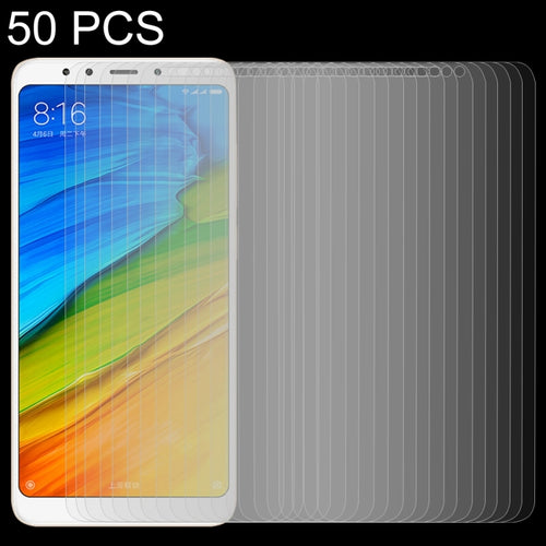 50 ชิ้นสำหรับ Xiaomi Redmi 5 0.26mm 9H ความแข็งพื้นผิว 2.5D ฟิล์มกระจกนิรภัยป้องกันการระเบิดไม่มีแพ็คเกจขายปลีก, For Redmi 5