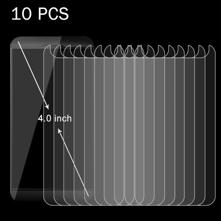 10 ชิ้น 4.0 นิ้วโทรศัพท์มือถือ 0.26 มิลลิเมตร 9H ความแข็งพื้นผิว 2.5D ฟิล์มกระจกนิรภัยป้องกันการระเบิด