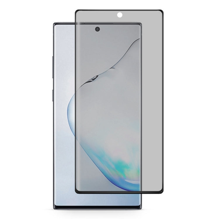 สำหรับ Galaxy Note 10 0.3 มม. 9H ความแข็งพื้นผิว 3D ความเป็นส่วนตัวขอบโค้งกาวฟิล์มกระจกนิรภัยแบบเต็มหน้าจอโค้งไม่รองรับการปลดล็อคลายนิ้วมือ, For Note 10