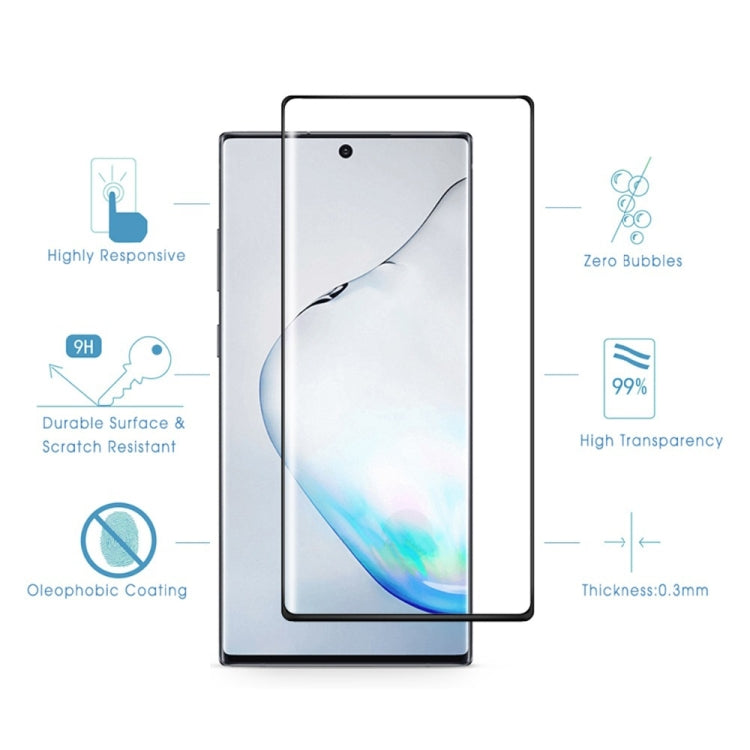 สำหรับ Galaxy Note 10 0.3 มม. 9H ความแข็งพื้นผิว 3D ความเป็นส่วนตัวขอบโค้งกาวฟิล์มกระจกนิรภัยแบบเต็มหน้าจอโค้งไม่รองรับการปลดล็อคลายนิ้วมือ, For Note 10