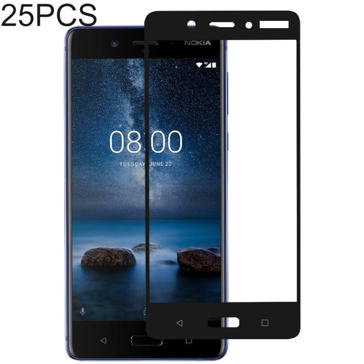 25 ชิ้นเต็มกาวเต็มฝาครอบป้องกันหน้าจอฟิล์มกระจกนิรภัยสำหรับ Nokia 8, For Nokia 8
