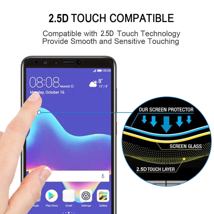 0.26mm 9H 2.5D ป้องกันรอยขีดข่วนผ้าไหมหน้าจอกระจกนิรภัยฟิล์มเต็มหน้าจอสำหรับ Huawei Y9 (2018), For Y9 (2018) (1 PCS) Black