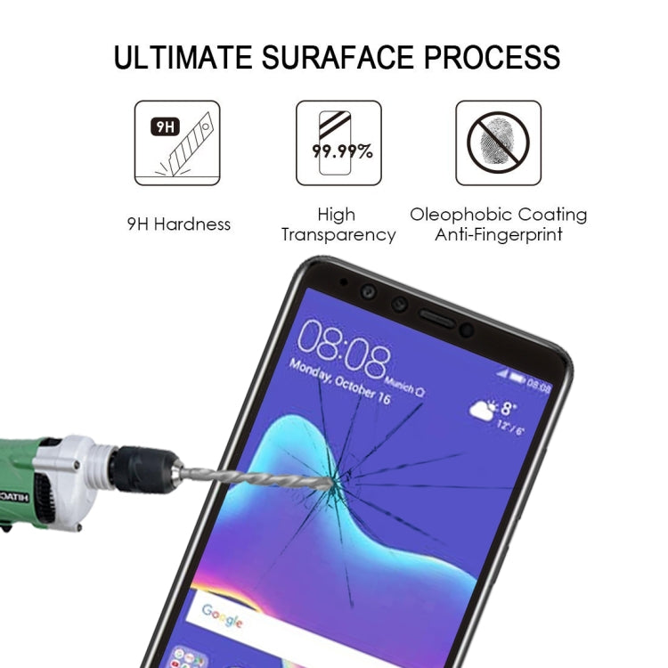 0.26mm 9H 2.5D ป้องกันรอยขีดข่วนผ้าไหมหน้าจอกระจกนิรภัยฟิล์มเต็มหน้าจอสำหรับ Huawei Y9 (2018), For Y9 (2018) (1 PCS) Black