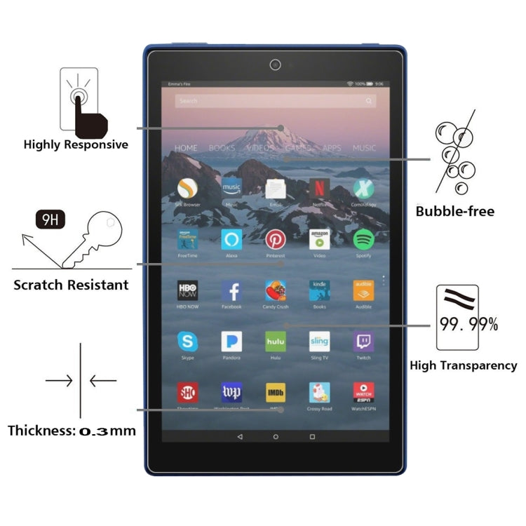 75 ชิ้น 0.3 มิลลิเมตร 9H ฟิล์มกระจกนิรภัยแบบเต็มหน้าจอสำหรับ Amazon Kindle Fire HD 10 2017, For Fire HD 10 2017 (75pcs)