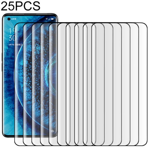25 ชิ้นสำหรับ OPPO ค้นหา X2 Pro 9H HD 3D ขอบโค้งฟิล์มกระจกนิรภัย (สีดำ), For OPPO Find X2 Pro(Black)(25 PCS)