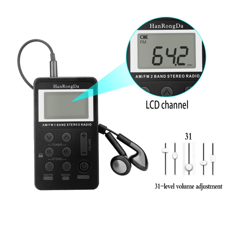 แบบพกพา AM / FM สองวงวิทยุสเตอริโอแบบชาร์จไฟได้ขนาดเล็กพร้อมหน้าจอ LCD และแจ็คหูฟังและเชือกเส้นเล็ก