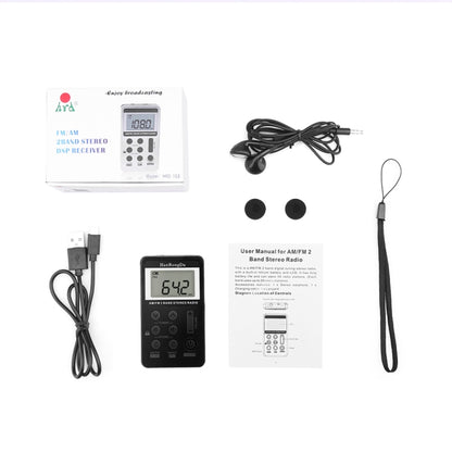 แบบพกพา AM / FM สองวงวิทยุสเตอริโอแบบชาร์จไฟได้ขนาดเล็กพร้อมหน้าจอ LCD และแจ็คหูฟังและเชือกเส้นเล็ก
