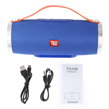 T&G TG109 ลำโพงสเตอริโอไร้สาย Bluetooth V4.2 แบบพกพาพร้อมที่จับ, ไมโครโฟนในตัว, รองรับการโทรแบบแฮนด์ฟรีและการ์ด TF และ AUX IN และ FM, TG109