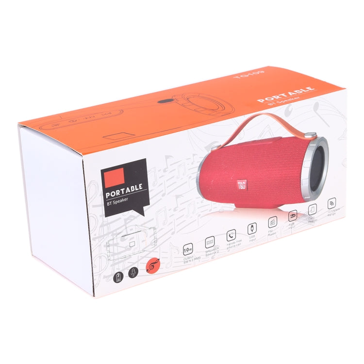 T&G TG109 ลำโพงสเตอริโอไร้สาย Bluetooth V4.2 แบบพกพาพร้อมที่จับ, ไมโครโฟนในตัว, รองรับการโทรแบบแฮนด์ฟรีและการ์ด TF และ AUX IN และ FM, TG109