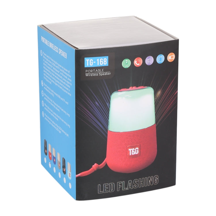T&G TG168 ลำโพงสเตอริโอไร้สาย Bluetooth V5.0 แบบพกพาพร้อมที่จับ, ไมโครโฟนในตัว, รองรับไฟ LED กระพริบและการ์ด TF และดิสก์ U และ AUX IN และ FM, TG168