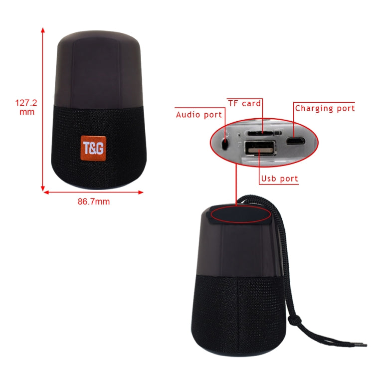 T&G TG168 ลำโพงสเตอริโอไร้สาย Bluetooth V5.0 แบบพกพาพร้อมที่จับ, ไมโครโฟนในตัว, รองรับไฟ LED กระพริบและการ์ด TF และดิสก์ U และ AUX IN และ FM, TG168