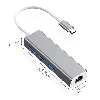 USB-C / Type-C เป็น Gigabit Ethernet RJ45 และ 3 x USB 3.0 อะแดปเตอร์แปลง HUB, คอมพิวเตอร์แท็บเล็ตภายนอกโทรศัพท์ Universal, Gigabit Ethernet