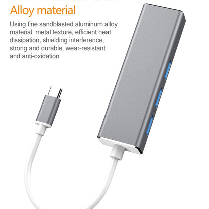 USB-C / Type-C เป็น Gigabit Ethernet RJ45 และ 3 x USB 3.0 อะแดปเตอร์แปลง HUB, คอมพิวเตอร์แท็บเล็ตภายนอกโทรศัพท์ Universal, Gigabit Ethernet