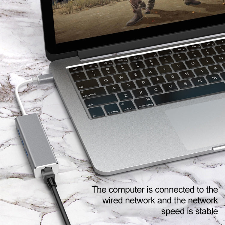 USB-C / Type-C เป็น Gigabit Ethernet RJ45 และ 3 x USB 3.0 อะแดปเตอร์แปลง HUB, คอมพิวเตอร์แท็บเล็ตภายนอกโทรศัพท์ Universal, Gigabit Ethernet
