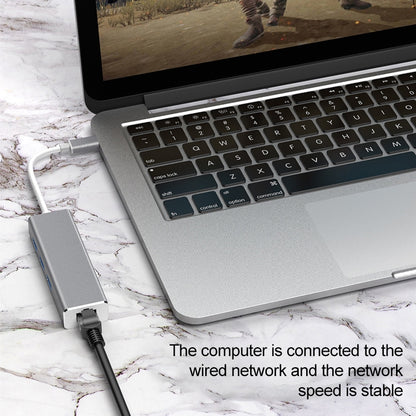 USB-C / Type-C เป็น Gigabit Ethernet RJ45 และ 3 x USB 3.0 อะแดปเตอร์แปลง HUB, คอมพิวเตอร์แท็บเล็ตภายนอกโทรศัพท์ Universal, Gigabit Ethernet