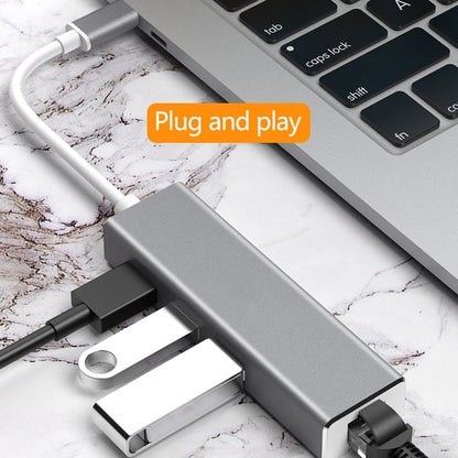 USB-C / Type-C เป็น Gigabit Ethernet RJ45 และ 3 x USB 3.0 อะแดปเตอร์แปลง HUB, คอมพิวเตอร์แท็บเล็ตภายนอกโทรศัพท์ Universal, Gigabit Ethernet