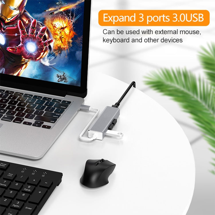USB-C / Type-C เป็น Gigabit Ethernet RJ45 และ 3 x USB 3.0 อะแดปเตอร์แปลง HUB, คอมพิวเตอร์แท็บเล็ตภายนอกโทรศัพท์ Universal, Gigabit Ethernet