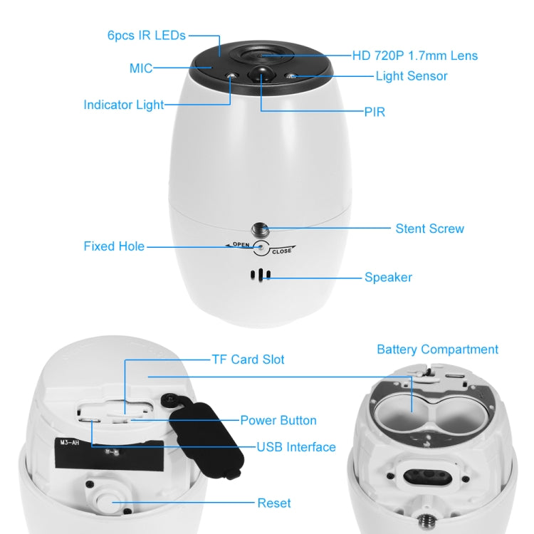 VESAFE VS-DC01 ความปลอดภัย HD 720P กล้อง IP ไร้สาย Wifi สองทางเสียง, รองรับการมองเห็นตอนกลางคืนและการตรวจจับ PIR และการ์ด TF, กันน้ำ IP54, VS-DC01