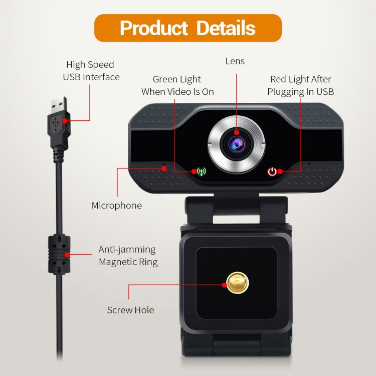 ESCAM PVR006 HD 1080P USB2.0 HD เว็บแคมพร้อมไมโครโฟนสำหรับพีซี, PVR006