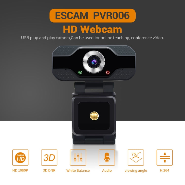 ESCAM PVR006 HD 1080P USB2.0 HD เว็บแคมพร้อมไมโครโฟนสำหรับพีซี, PVR006
