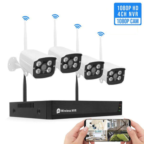 QS200-4 2.0MP 1080P HD เครื่องบันทึกวิดีโอเครือข่ายชุดกล้องไร้สาย