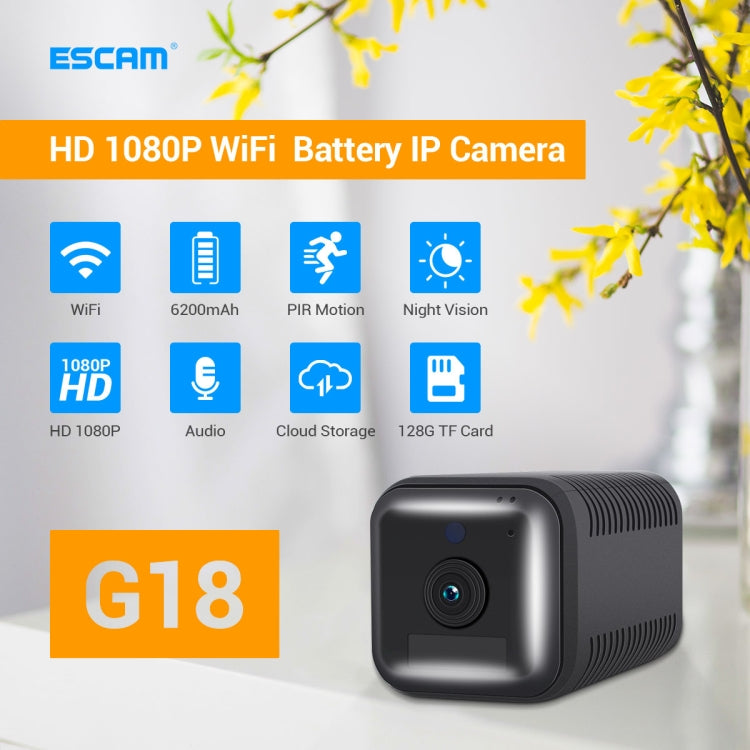 ESCAM G18 1080P Full HD แบตเตอรี่ชาร์จ WiFi กล้อง IP, รองรับการมองเห็นตอนกลางคืน / การตรวจจับการเคลื่อนไหว PIR / การ์ด TF / เสียงสองทาง, G18